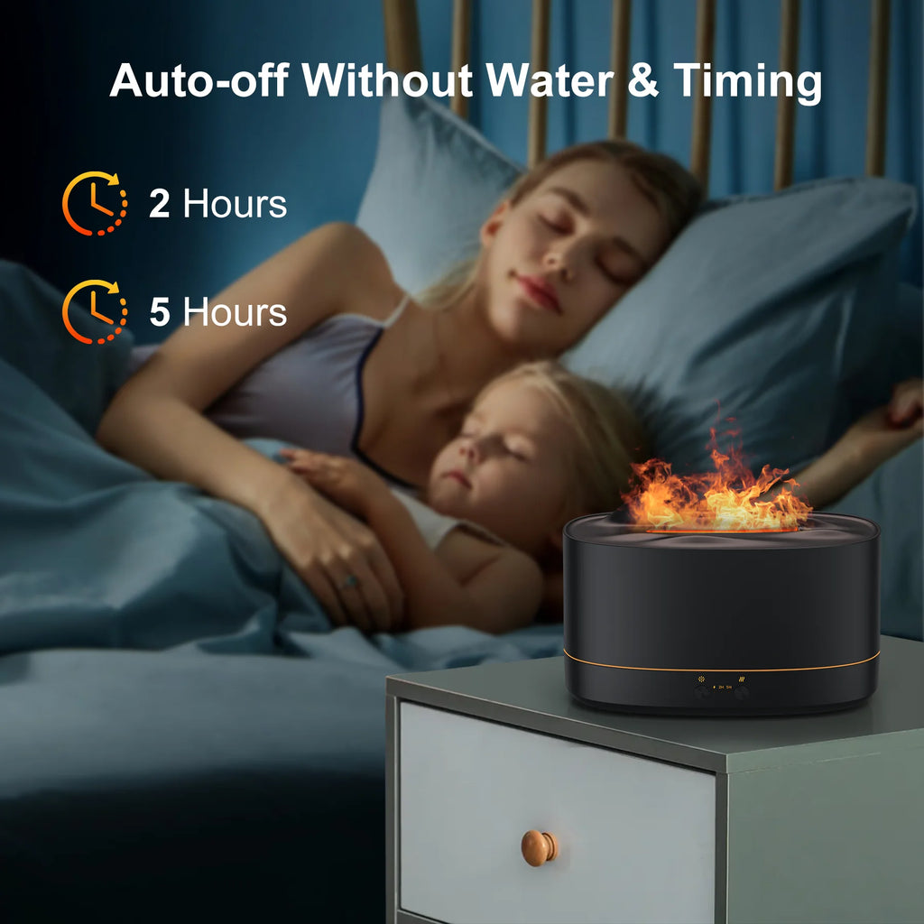 Essential Oil Diffuser, 7 Color Flame Diffuser Humidifier, 200Ml Time Setting for Home, Room, Black